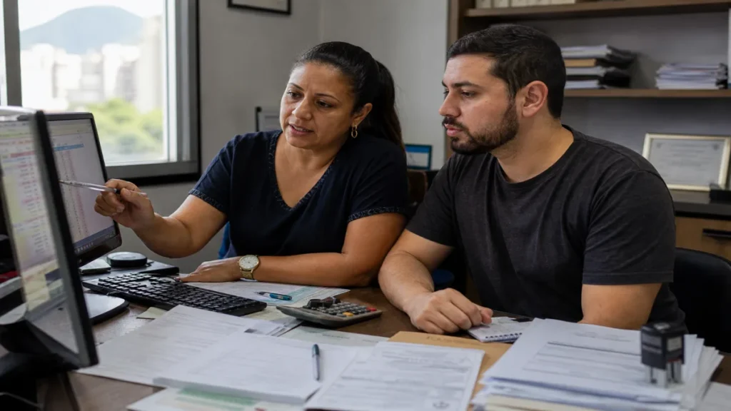 Contadora orienta MEI em Niterói sobre emissão de notas e organização do DAS em escritório de contador em Niterói.